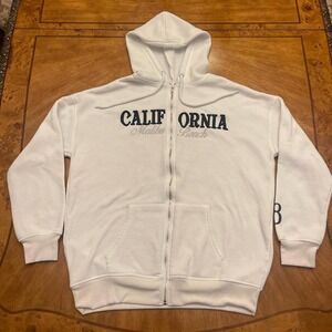 California Malibu Beach White Zip Up Hoodie Medium Coastal Surf Sweatshirt